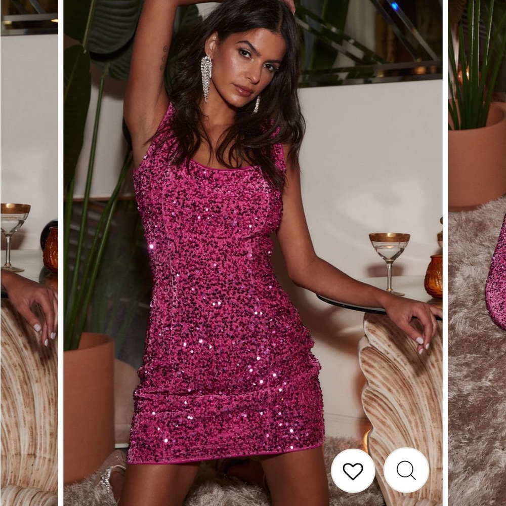 12th Tribe | Pink Sequin “Barbie Fuschia Sequin Mini Dress”